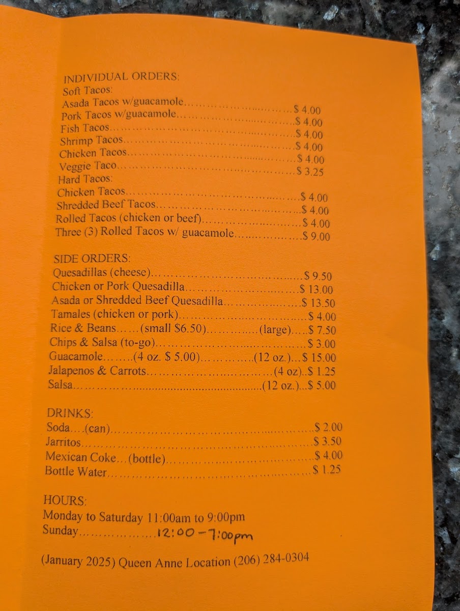 Malena's Taco Shop Menu - Image 1